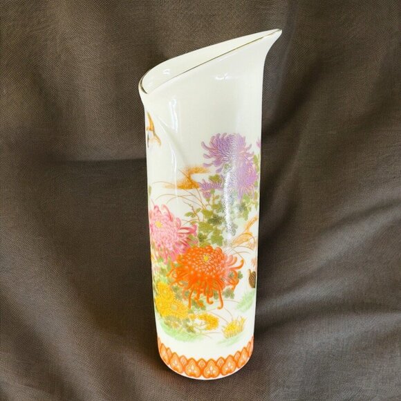 Japanese Porcelain Ceramic Folded Vase Shibata Japan Flower Shaped Vase Painted - Picture 4 of 16